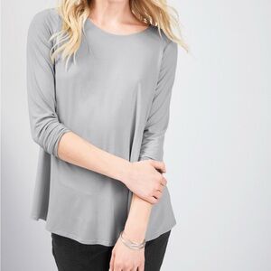 EILEEN FISHER Lightweight Viscose-Jersey Jewel-Neck Top - small petite